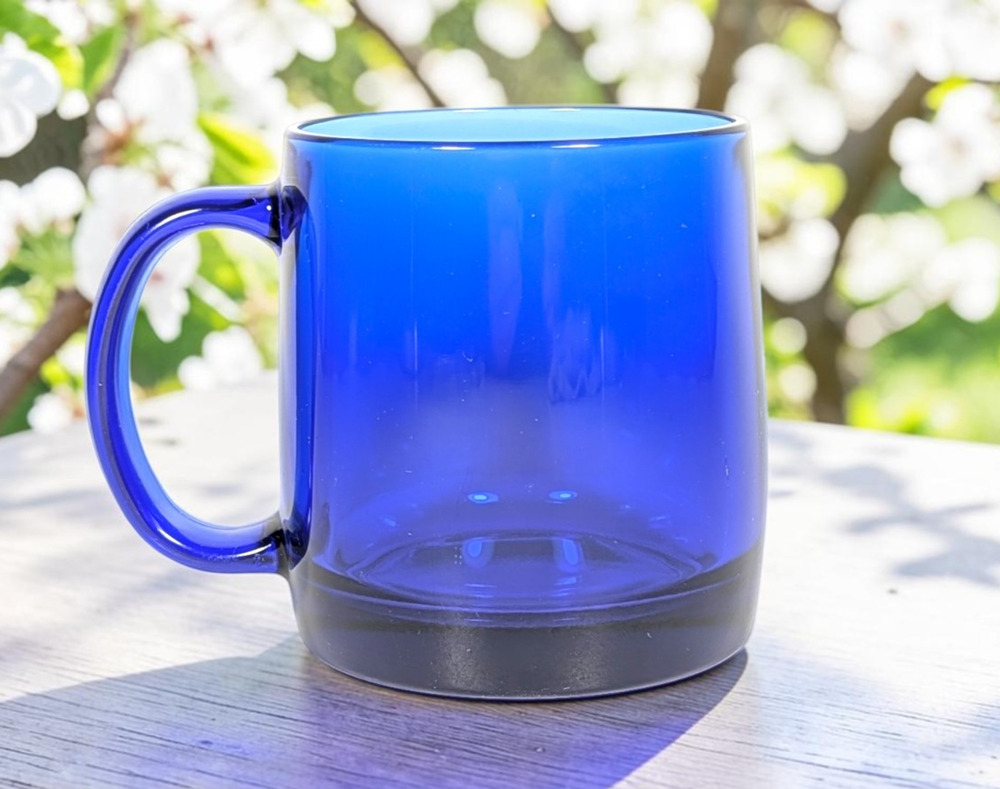 Luminarc Cobalt Blue Glass Cup Mug 3 3/4" Made in USA Vintage